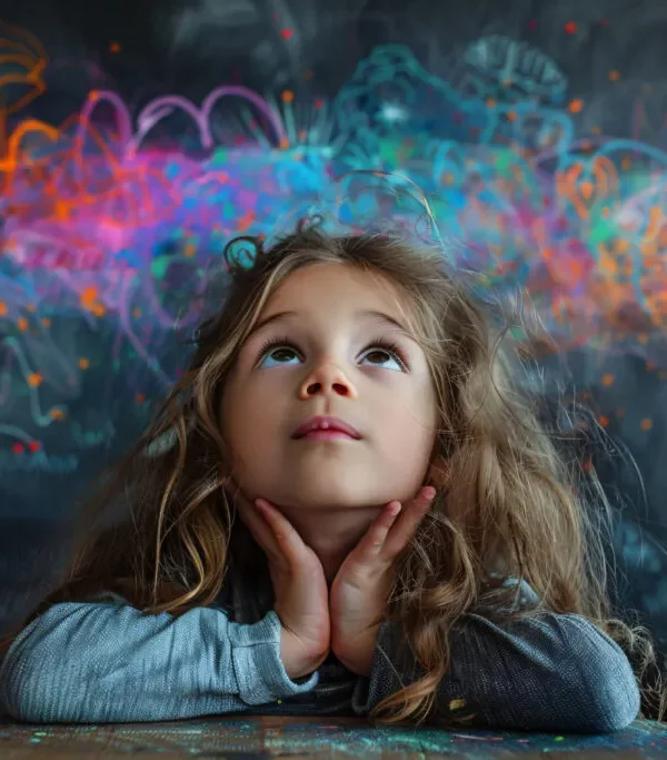 نگاه دختر بچه به رنگ های توی هوا